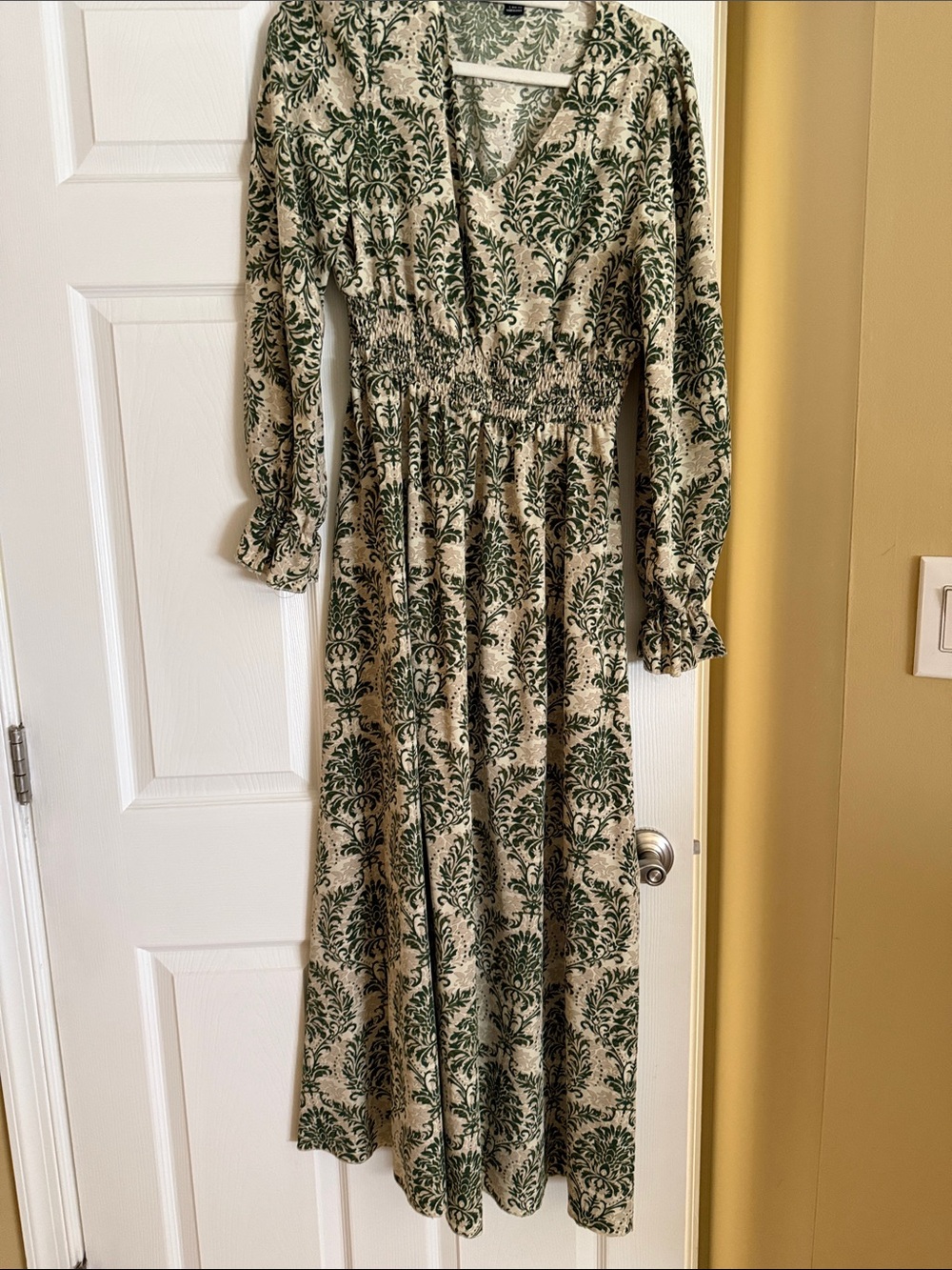 SHEIN Cream Maxi Dress with Green Floral Print